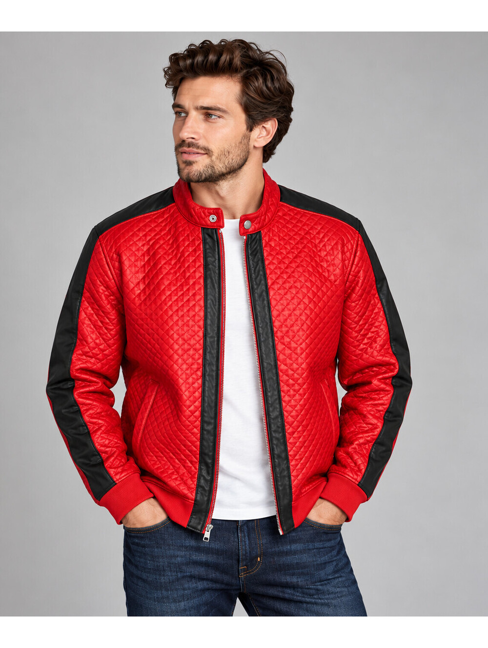 INC Men’s XL Quilted Moto Jacket Licorice Red Black Full Zip NWT